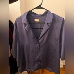 Aritzia Beso Satin Shirt - Nightshade Blue
